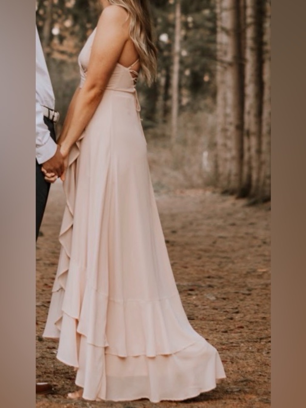 Lulu's Blush Spaghetti-Strap Ruffle Maxi Dress